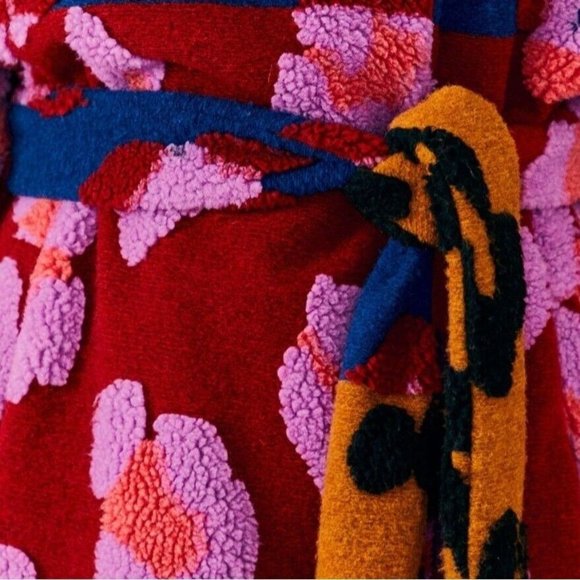 FARM Rio Coat L Mixed Leopards Fleece Coat Pink Multi Belted Cozy - Picture 4 of 15